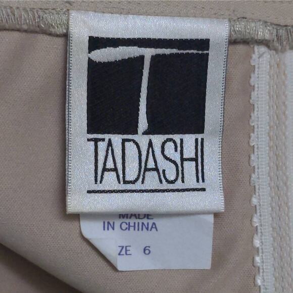 Tadashi Womens A Line Cocktail Dress Beige Pleated Midi Strapless Lace Silk 6 - Picture 7 of 9